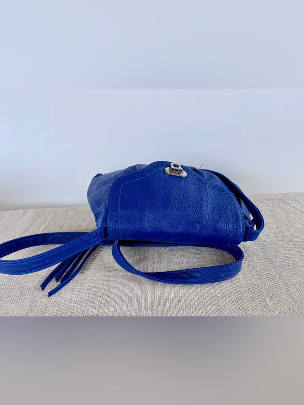 Roxy Blue Faux Leather Crossbody Bag Boho Slouchy Shoulder Purse - Picture 6 of 10